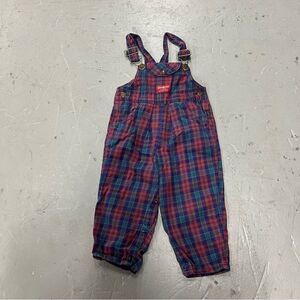 Vintage OshKosh B’Gosh Plaid Overalls Romper Vestbak Size 3T Made In USA